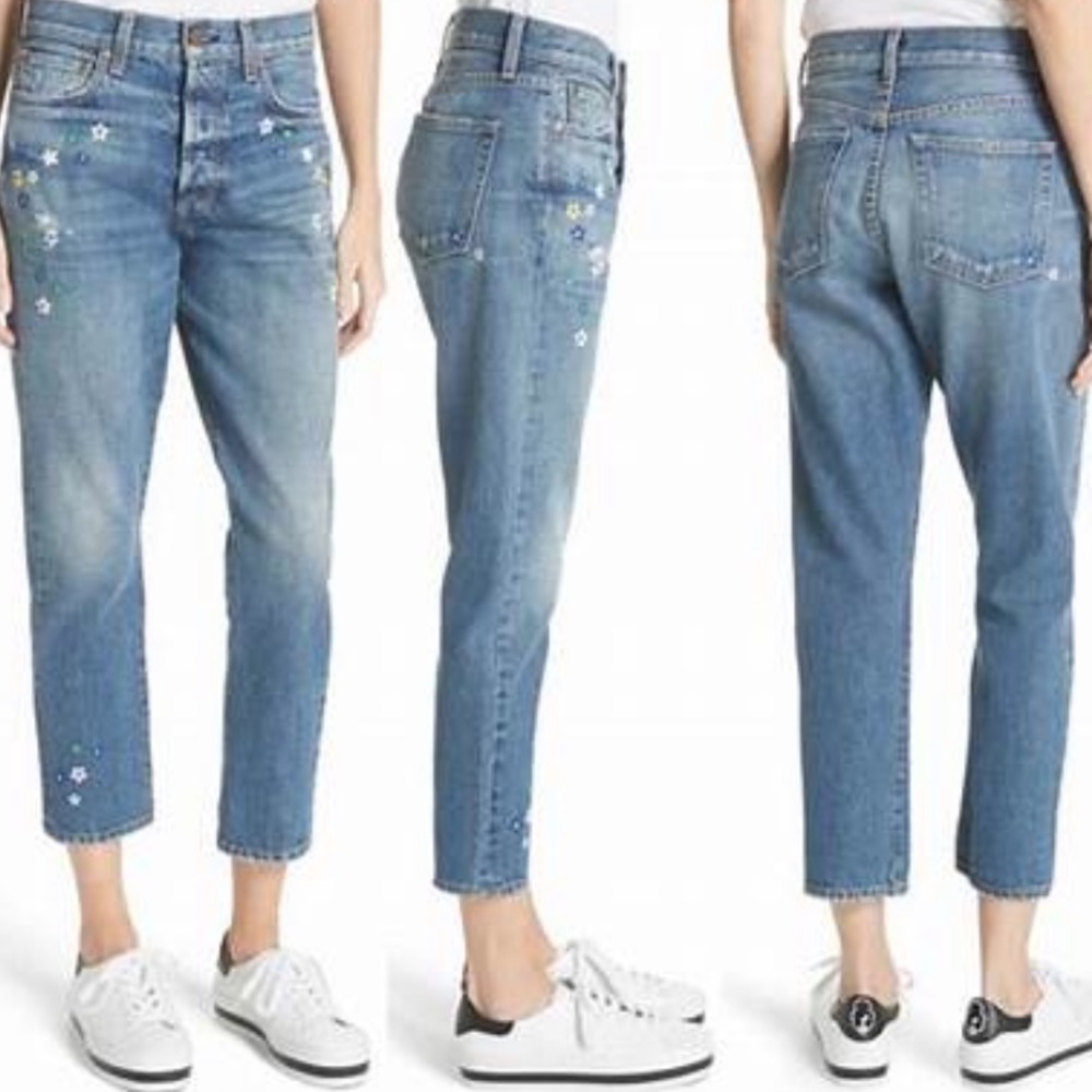 Alice and Olivia floral embroidered cropped jeans